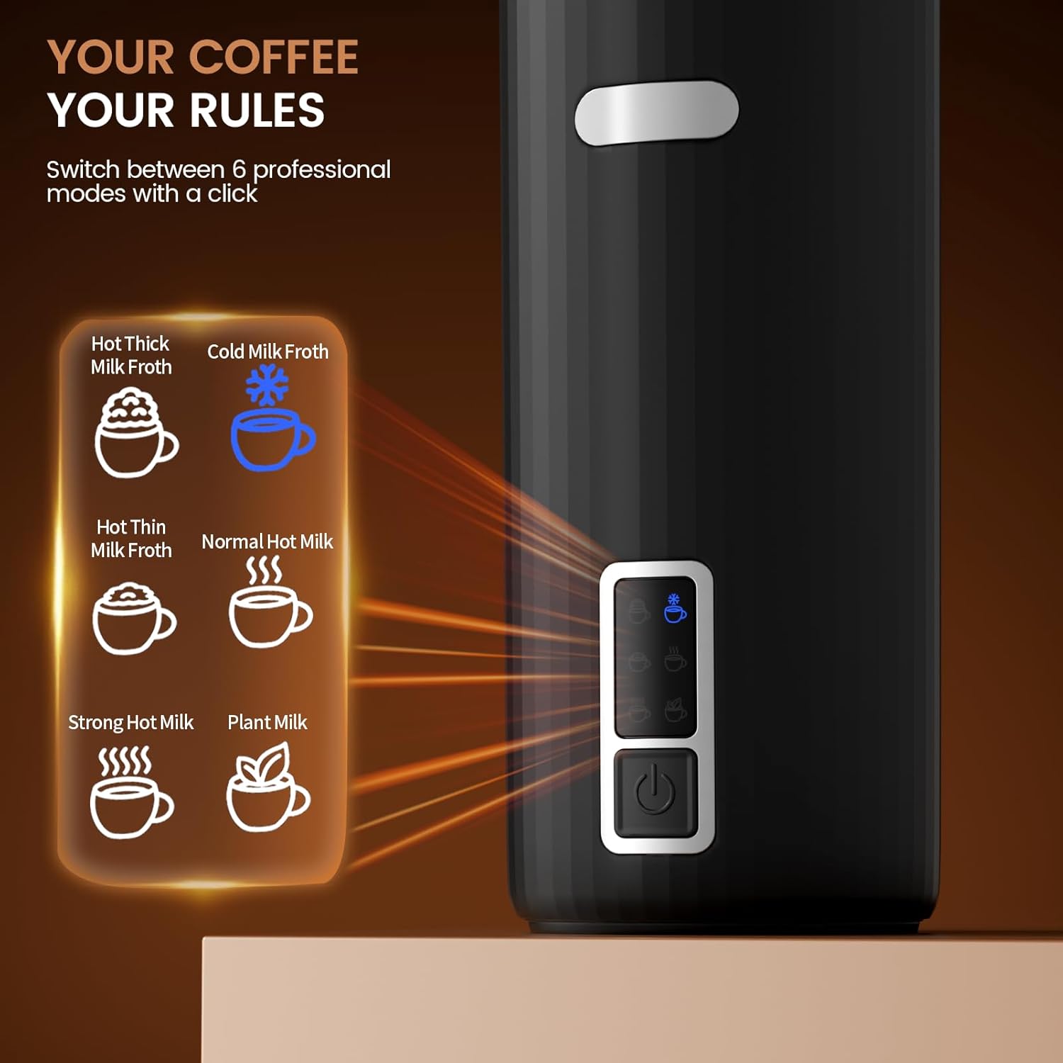 COWSAR 6-in-1 Milk Steamer and Frother, Hot & Cold Foam Milk Warmer  with Temperature Control, for Cold/Hot Foam & Heated Milk, Stainless Steel Inner, Perfect for Home and Office Use