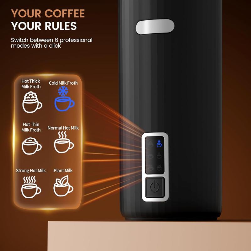 COWSAR 6-in-1 Milk Steamer and Frother, Hot & Cold Foam Milk Warmer  with Temperature Control, for Cold/Hot Foam & Heated Milk, Stainless Steel Inner, Perfect for Home and Office Use