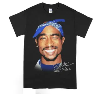 Vintage 90s 2pac Tupac Shakur Tshirt, Tupac Big Face Head Vintage Style Graphic Hip Hop T-Shirt, Retro Unisex Cotton Shirt B08 Casual Comfort
