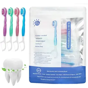 Max Fresh Fresh Disposable Mini Travel Toothbrushes 5-in-1 Multi-Functional Set with Toothpaste Floss Pick Tongue Scraper 26 Count Compact Oral Care Whitening Peppermint