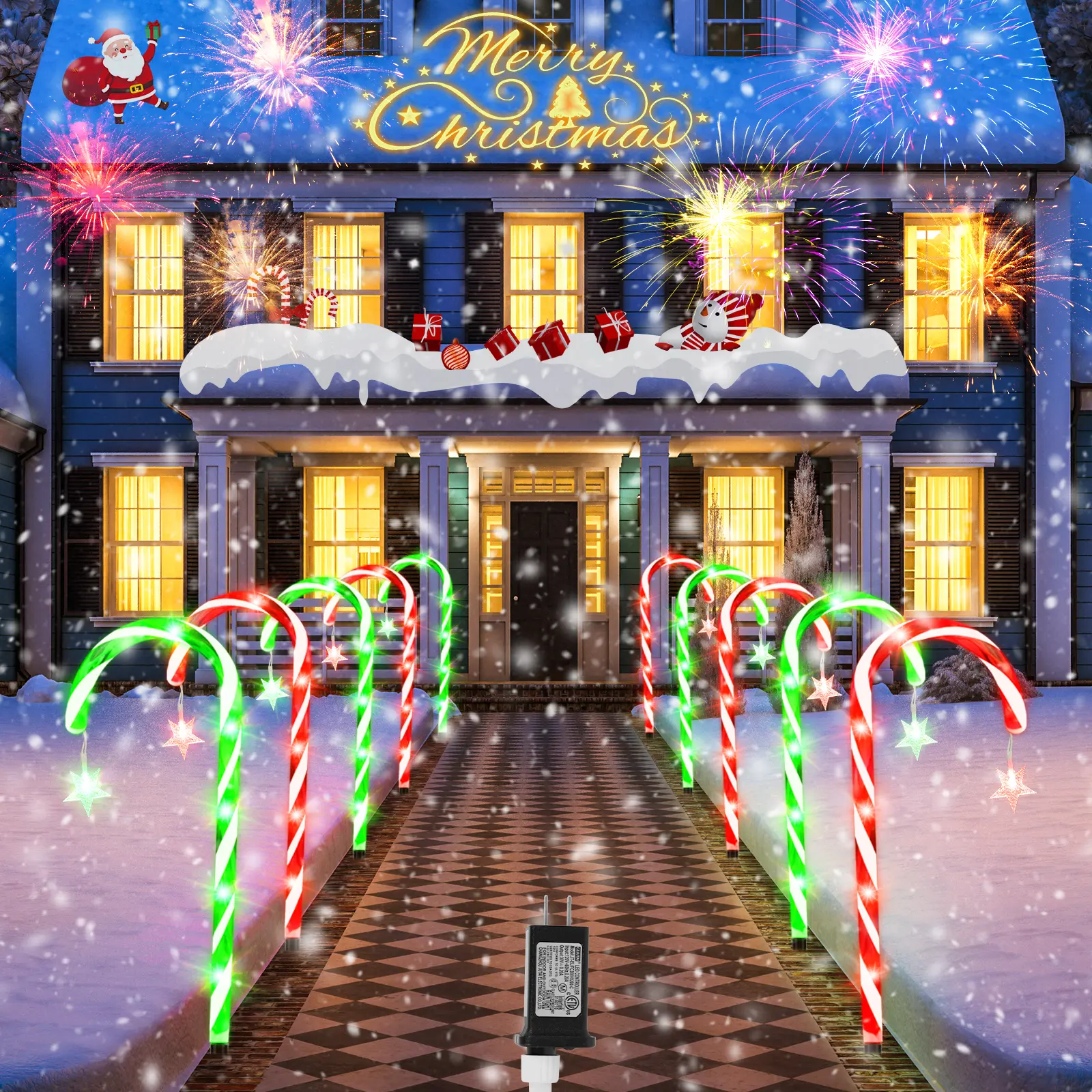 10-Pack Metal Christmas Candy Cane Stake Lights, Waterproof Luminous LED Ornaments, Expandable Transparent Dual-Purpose for Ground Staking & Hanging, Ideal for Yard Walkways Holiday Decor (Home/Festive Supplies), Red+Green-10Pcs