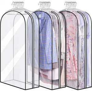 Clear Garment Bag for Hanging Clothes 10" Gusseted, 40" Suit Bags for Open Closet Storage Plastic Clothes Cover for Coat, Dress, Shirts, Fur, Jacket, Wardrobe Protectors, 3 Pack