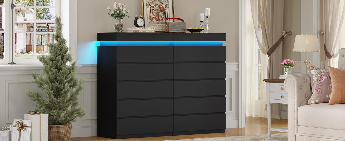 Sikaic LED Tall 5 Drawer Dresser, Modern Chest of Drawers, Closets Dressers with Drawers for Bedroom, Living Room, Entryway, Hallway