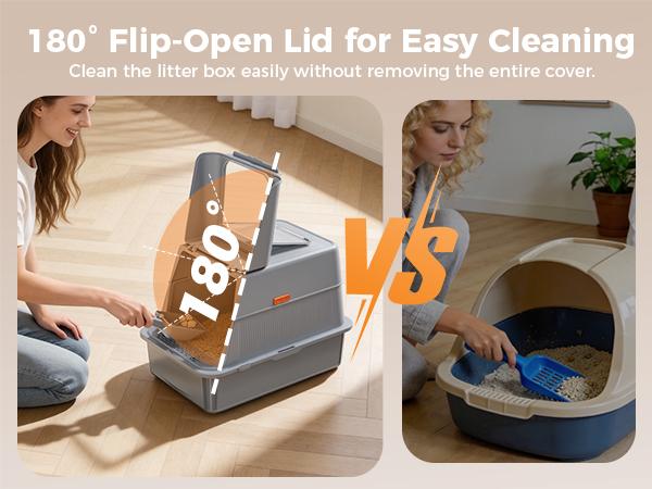 COMHOMA Stainless Steel Cat Litter Box | Extra Large 100L Enclosed Litter Box with Smart Odor Control, Auto Pause Sensor, 180° Flip Lid for Easy Cleaning, Anti-Leak High Walls, Step Mat & Scoop | Ideal for Multiple Cats