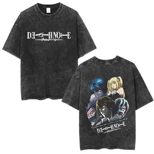 Washed Vintage Anime Death Note Ryuk Double Sided Print T Shirts Men Women Fashion Cartoon Street Oversized Crewneck T-shirts3