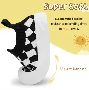 First Walking Baby Sock Shoes For Toddler Boys Girls Non-Skid Elastic Warm Breathable Upper Memory Foam Sole With Toe Protect Design Indoor Outdoor Anti-Slip Soft Sole Slip On Sneakers