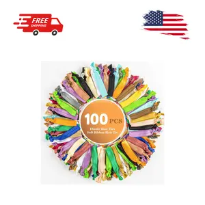 100 PCS Soft Ribbon Hair-Ties - Elastic No Crease, 20 Colors