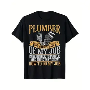 Men's & Women's Vintage Plumber T-Shirt - Funny Plumbing Saying "The Hardest Part of My Job" with Plumbing Tools & Wrench Design - 100% Cotton Heavyweight 220gsm Crew Neck Short Sleeve Black with Yellow/White Print - All-Season Casual Workwear for Plumber