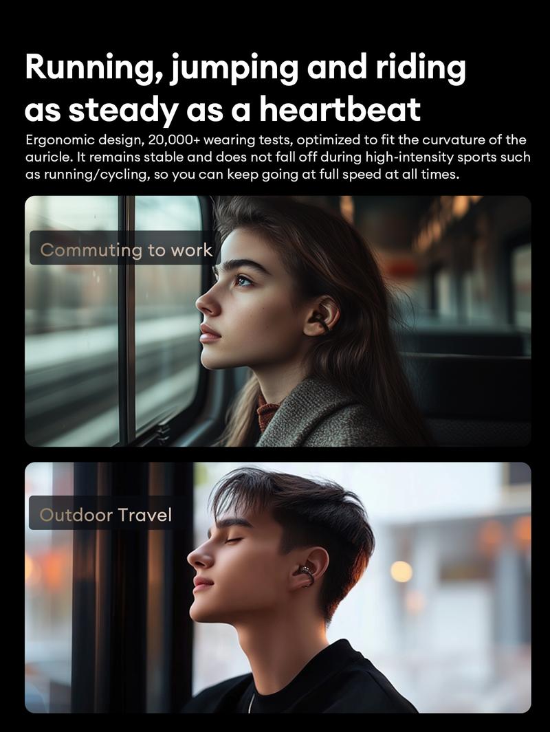 AOC ACD1501 Clip-On Wireless Headphones with 2025 Bluetooth 6.0, Faster & Stable Connection, Low Power Use, IPX5 Waterproof Audio Earbuds for Music & Calls, Comfortable for Sports & Workouts