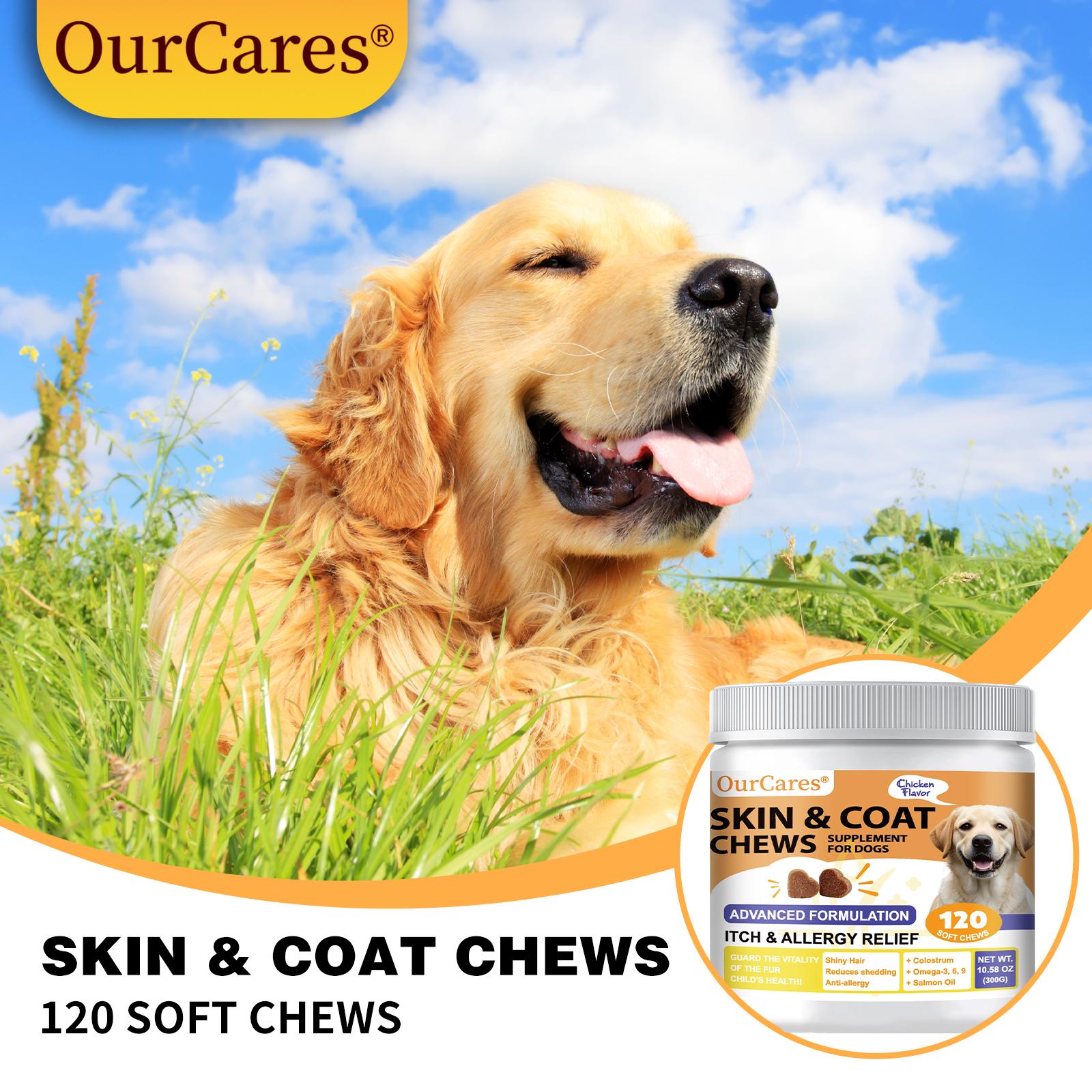 OurCares Salmon Oil for Dogs Skin and Coat Omega 3，6，9 Fish Oil Chews Dog Allergy Relief Chews Itch Relief Supplement Chicken Flavor - 120 Soft Chews Pet Daily Chewable