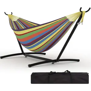 2 Person Hammock with Stand for Outside | Portable Double Hammock with Heavy-Duty Steel Stand, Space-Saving Design & Carrying Bag | 450 lbs Capacity for Indoor, Outdoor & Patio