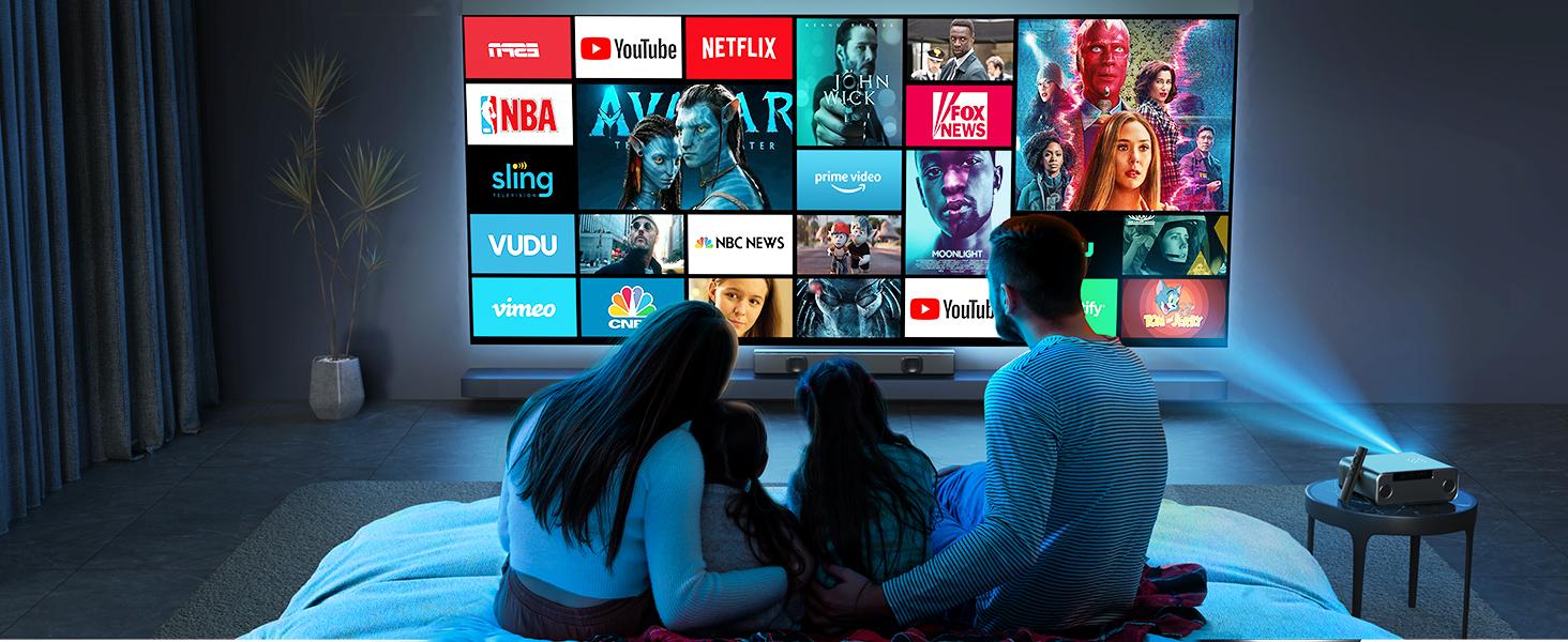 Yaber T1 Pro Mini Projector with WiFi 6 and Bluetooth 5.2, Native 1080P Outdoor Movie Projector, Auto 6D Keystone & 50% Zoom, Home Theater Projector, Video Projector for Phone/TV Stick/PCV Audio Remote