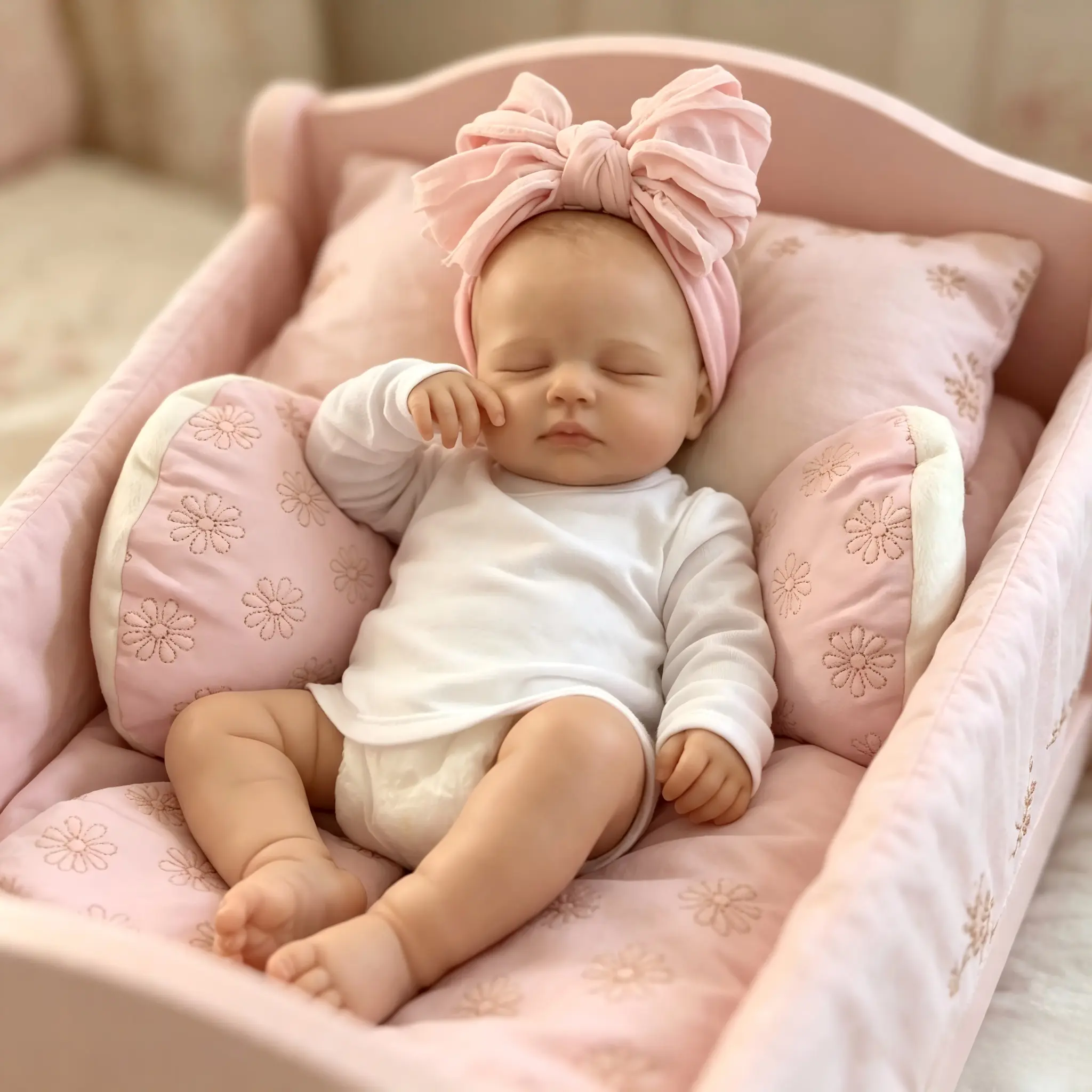 20-inch Newborn Reborn Baby Doll,  White Onesie, Hand-Painted Details, Soft Cloth Body, Sleeping Design, Cute Dolls, Ideal for Birthday & Christmas Gifts Rebornbabydoll, Sleeping Doll