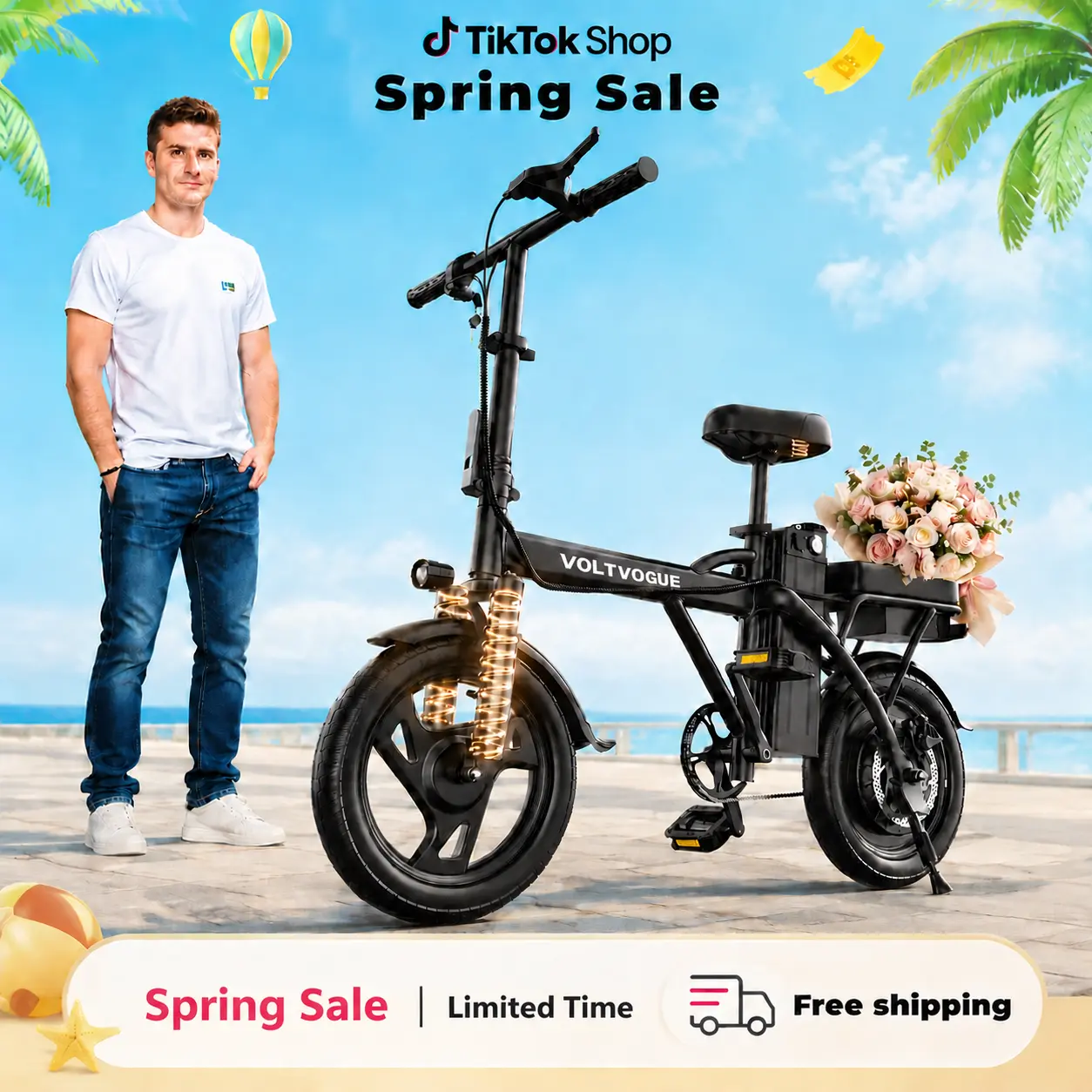 [Steven Exclusive]【VOLTVOGUE&HQYEX】 Electric Bike | 750W Peak Power | Top Speed 22 MPH | 14" Pneumatic Tires | 22–40 Mile Range | Dual Seat |  Height Adjustable Seat【VT14】
