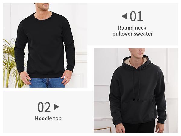 Gihuo Unisex Men's Warm Crewneck Sherpa Lined Fleece Sweatshirt - Classic O Neck Design, Comfortable Ribbed Cuffs & Hem, High-Quality Cotton & Sherpa Lining, Machine Washable, Casual Streetwear, Long Sleeve Knitted Jackets