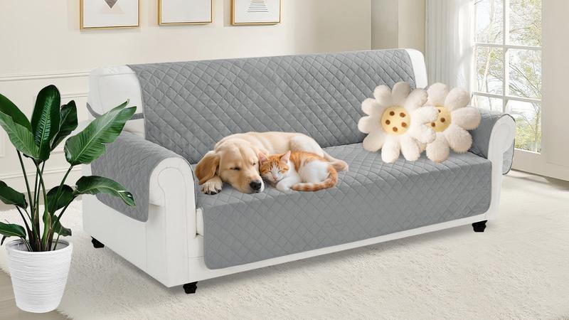 PureFit Reversible Sofa Cover, Water-Resistant Quilted Slipcover for 1/2/3 Seater Sofa Cushion, Washable Non-Slip Couch Protector with Elastic Straps for Kids & Pets, Livingroom, Christmas Home Decor