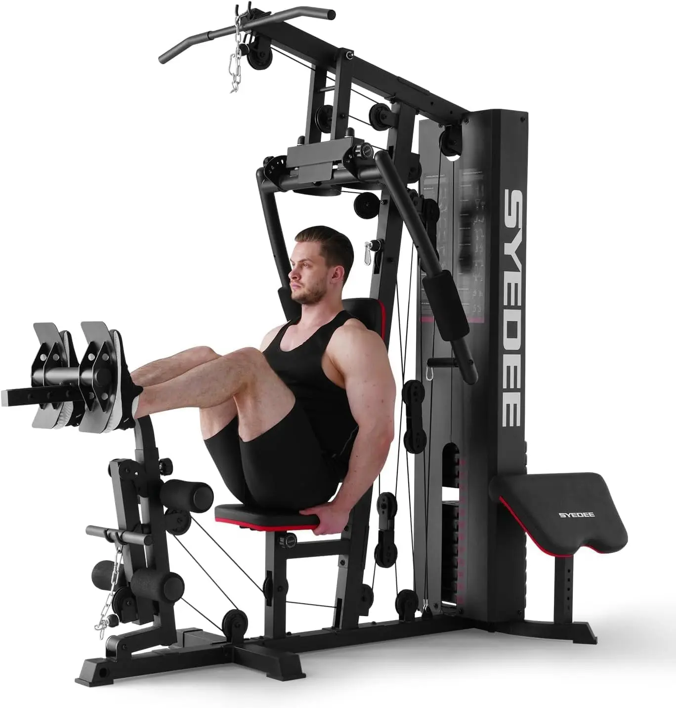 [4 packages shipping] MIKOLO Home Gym Workout Station with 150LBS Weight Stack Multifunctional Equipment for Full Body Strength Training Squat Fitness Machine