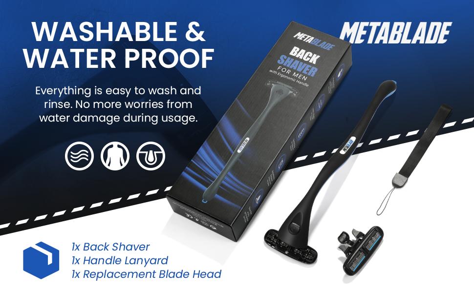 Metablade Men's Back Shaver - Long Handle, Ultra-Wide Stainless Steel Replaceable Blade, 2-Piece Body Hair Trimming Groomer Tool for DIY Shaving (Multi-Pack Option), Two Piece Metablade Men's Back Shaver - Long Handle, Ultra-Wide Stainless Steel Replaceable Blade, 2-Piece Body Hair Trimming Groomer Tool for DIY Shaving (Multi-Pack Option), Two Piece