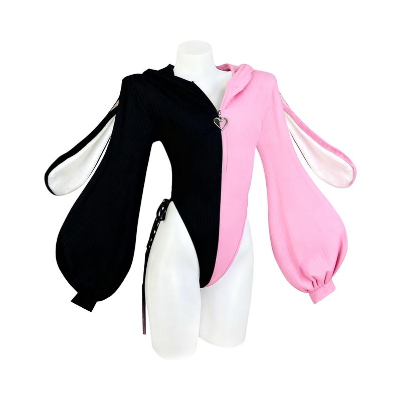 Cute Cosplay Sexy Bunny Outfit Cosplay lingerie for Anime women Costumes,Christmas with Fuzzy Ears & Bodysuit Knitted Rabbit Piece Long Sleeve Jumpsuit Style Soft