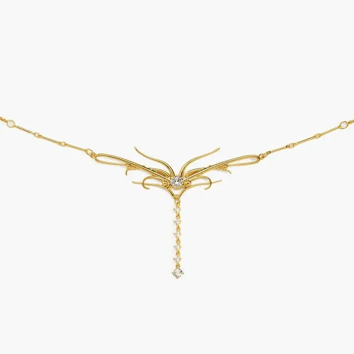 en route 18K Gold Plated Dripping Waist Chain in Gold, Sculptural Butterfly-Wing Design with Cascading CZ Stones, Perfect for Low-Rise Fits or Radiant Y2K Looks