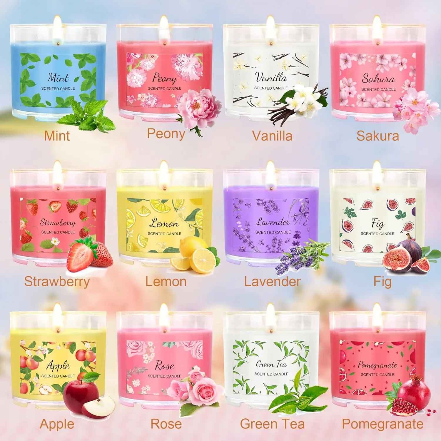Scented Candles for Home, 12 acrylic Candle Set for Women, Small Soy Candles Bulk, Valentines Day Gifts to girlfriend - Mini Candle Gift Set for Bridesmaid Anniversary Birthday Valentines Christmas