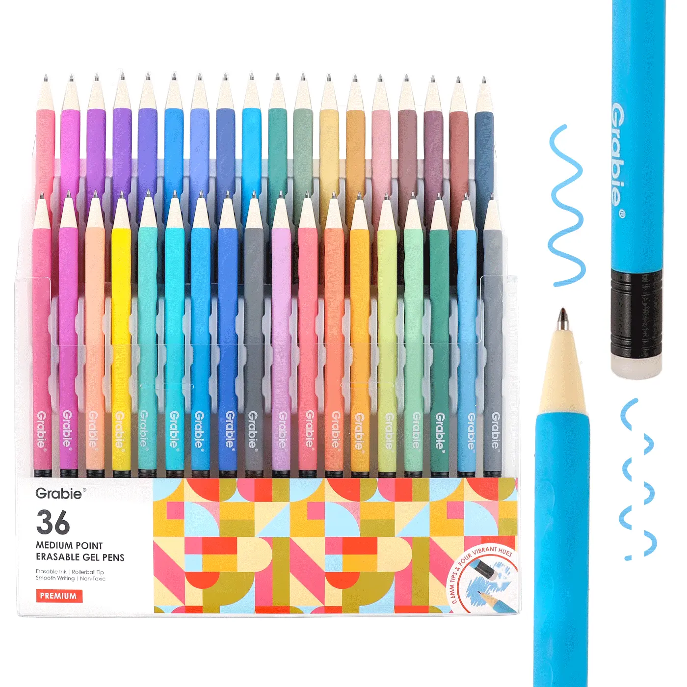 Grabie Erasable Gel Pens - 0.6mm Medium Point Office Stationery Supplies, Back to School Doodle Tool, Class Reward Gift, Palette Compatible, Color Restorable, Easy Erasure, Creativity Enhancer