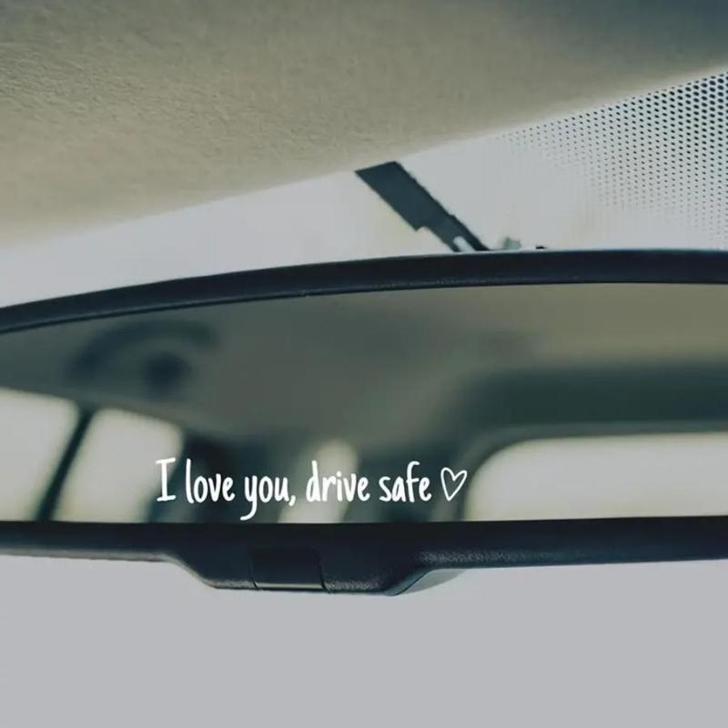 2pcs (black+white) I Love You Drive Safe Car Mirror Sticker, Car Rearview Mirror Decorative Sticker, Vinyl Decal, Car Accessories for Girls Women