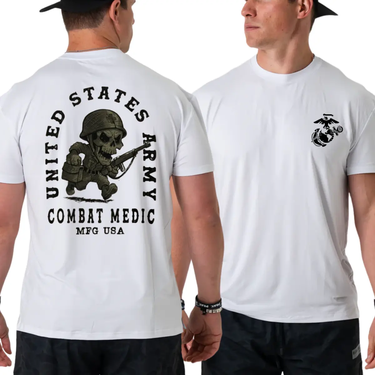 Men's U.S. Army Combat Medic Crew Neck T-Shirt - Short-Sleeve, Casual Tactical Sport Top, Military Healthcare Apparel, Patriotic 2-Sides Design, Soft Cotton-Polyester Blend, All Seasons, Machine Washable, Sizes 3XL-4XL