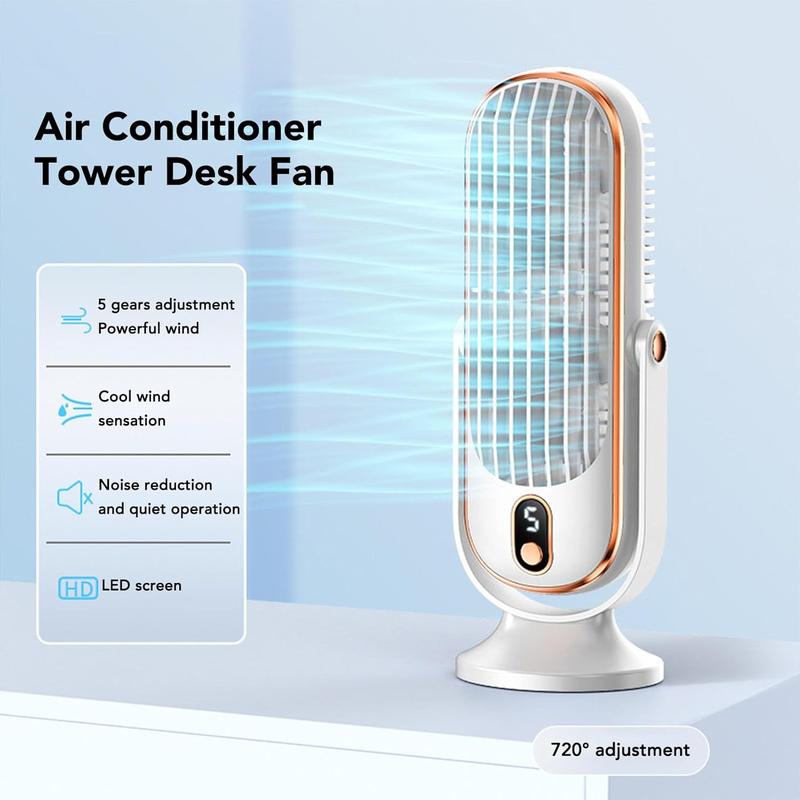CHEOTIME Table Tower Fan, Portable USB Desk Fan 5 Gears Desktop Fans Quiet Small Personal Fan Brushless Motor Tower Fan Cooling Fan for Car Home Bedroom(White)
