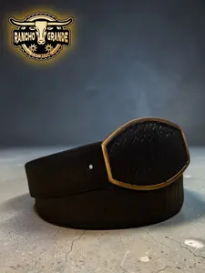 Cinturon Vaquero  de Piel Genuina con Diseno Pittton / Men's Western Belt Genuine Leather