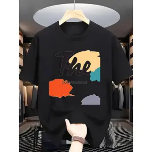1pc Men'S Summer Casual Crew Neck T-Shirt,   Knit Fabric with Slight Stretch,  Regular Fit Short Sleeve Tee with "The Conference" Print Design