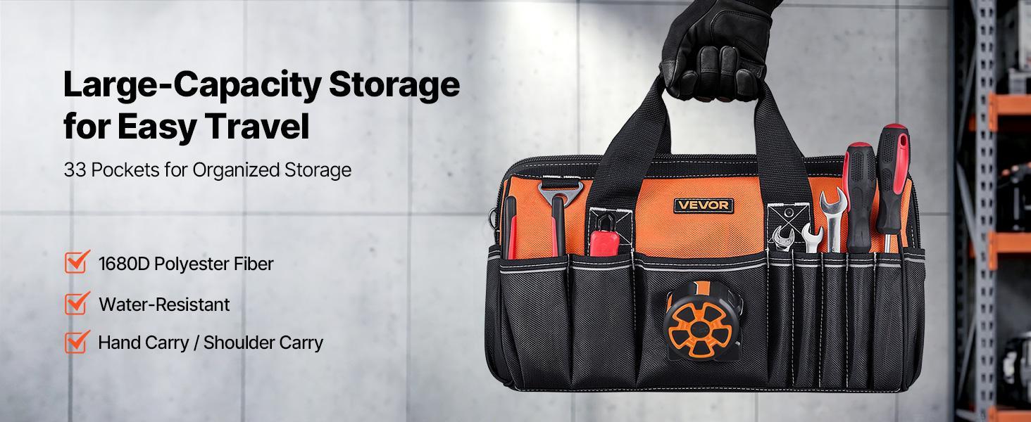 VEVOR 15.7-Inch Tool Bag with 33 Multiple Pockets, Dirt-Block ft, Steel Rivets, Soft Handle, Large Zippers, Adjustable Shoulder Strap, Comfortable & Long-Lasting Men's Work Organizer for Repair, Father's Day Gifts, 30Lb, Dirt‑Block Feet VEVOR 15.7-Inch Tool Bag with 33 Multiple Pockets, Dirt-Block ft, Steel Rivets, Soft Handle, Large Zippers, Adjustable Shoulder Strap, Comfortable & Long-Lasting Men's Work Organizer for Repair, Father's Day Gifts, 30Lb, Dirt‑Block Feet
