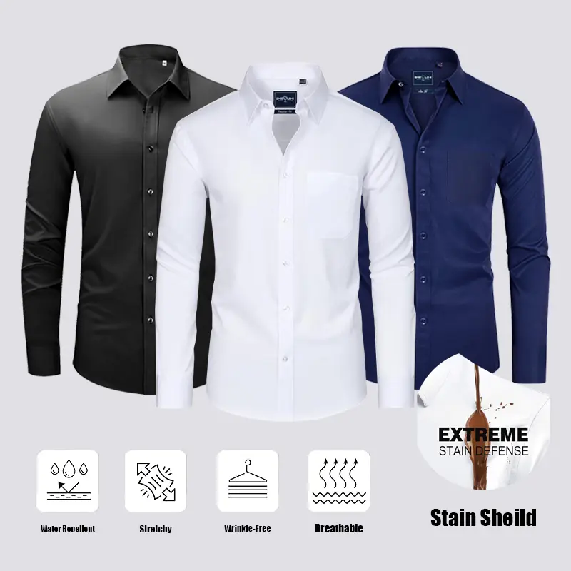 3-Pack Alimens & Gentle Stain Sheild  Dress Shirts for Men Slim Fit Mens Dress Shirts Long Sleeve Button Down Shirt Men Shirts outdoorfun Menswear Top