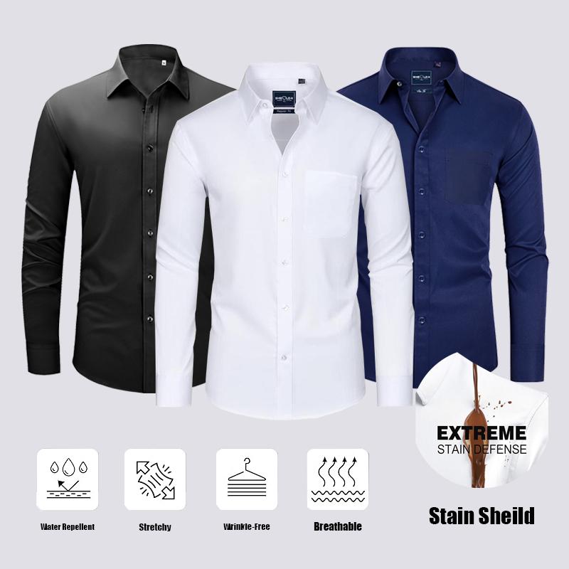 3-Pack Alimens&Gentle Men's Stain Sheild Business Casual Dress Shirts - Slim Fit Long Sleeve Button Down Shirt