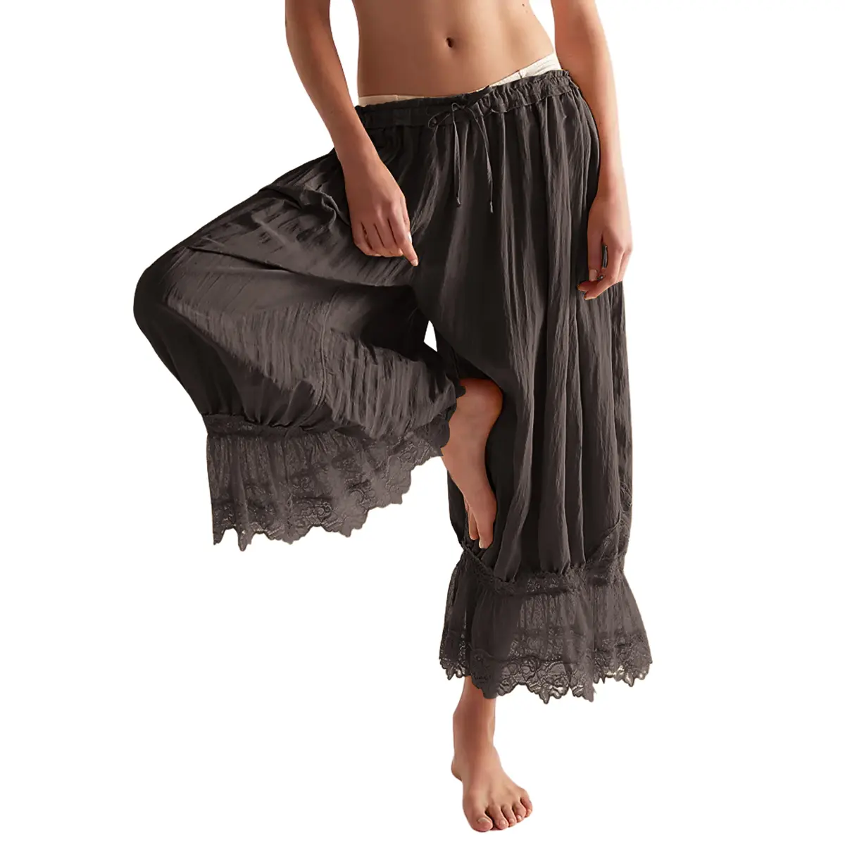 Mibbory Lace Bloomer Pants for Women Capri Yoga Pants Y2k Elastic  2026 Summer Fashion Waist Lace Patchwork Pettipants Ruffle Long Going Out Streetwear Lightweight Flared Slips Pants Pajama Bottoms Forever Young Bloomer Pants