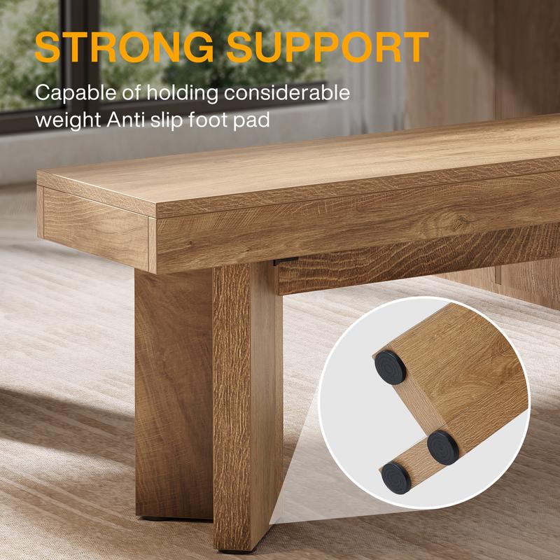 LITTLE TREE Farmhouse Wooden Dining Bench, 47" Indoor Kitchen Table Bench with Sturdy Frame for Dining Room, Kitchen, Restaurant（Only Bench）