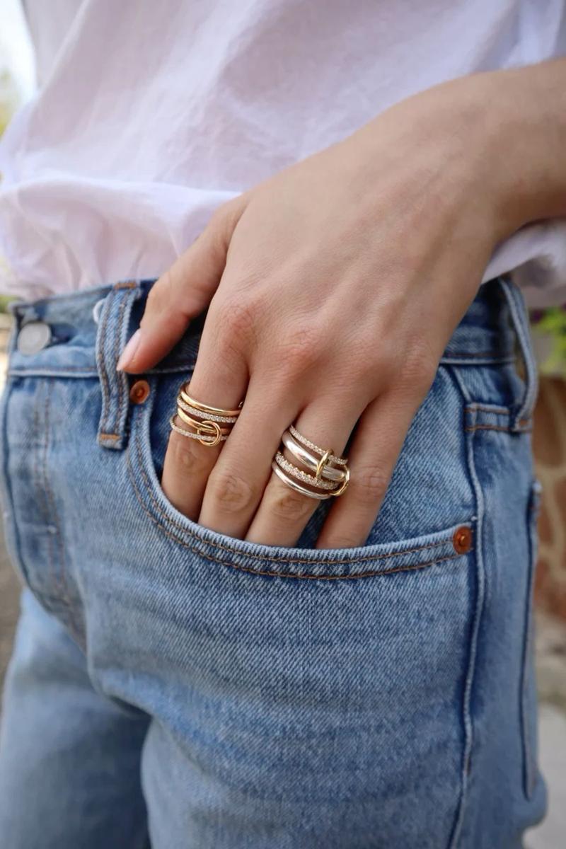 Tewiky Gold  Interlocked Stackable Rings for Women - Statement Multi Ring Mixed Metals Stack - Cubic Zirconia Two-Toned Stacking Jewelry