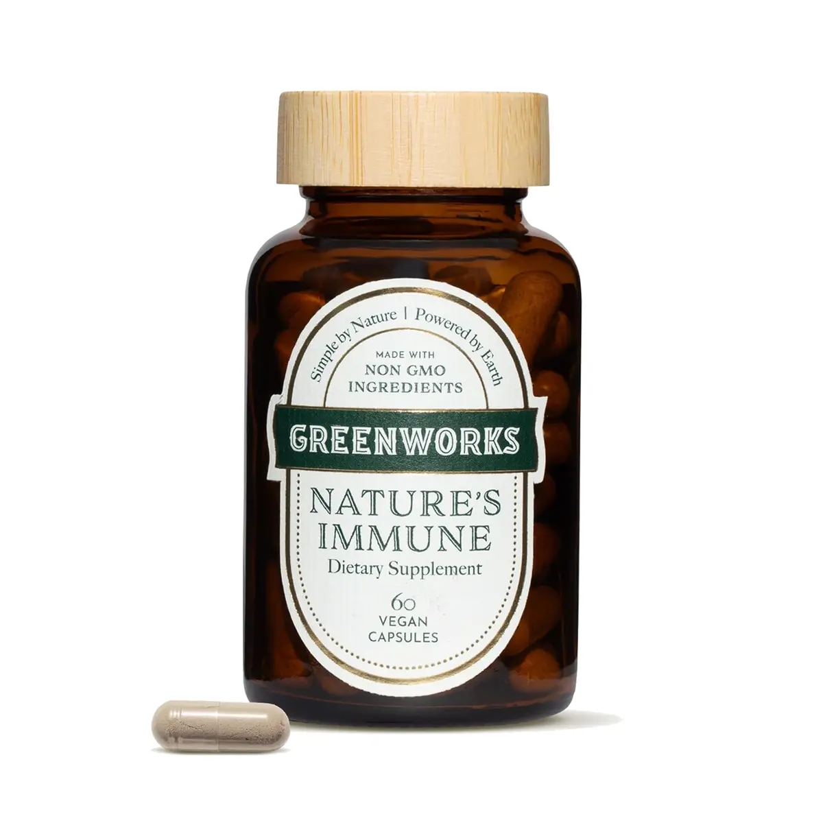 Greenworks Organic Immune Support Supplement for Adults - Daily Blend with Elderberry, Echinacea, Turmeric, Ginger, Turkey Tail, Reishi, Maitake Mushrooms - Vegan, Non-GMO, 60 Capsules