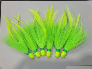 Green bucktail jig custom with feathers and flash 1/2oz to 3oz