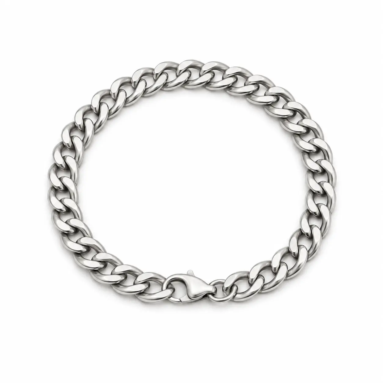 Unisex Stainless Steel Cuban Link Bracelet - Polished Silver Curb Chain, Chunky Link, Rust-Resistant, Non-Tarnish Men's Accessory, Party Jewelry, Mens Gift for Everyday Fashion, Chunky Link Bracelet