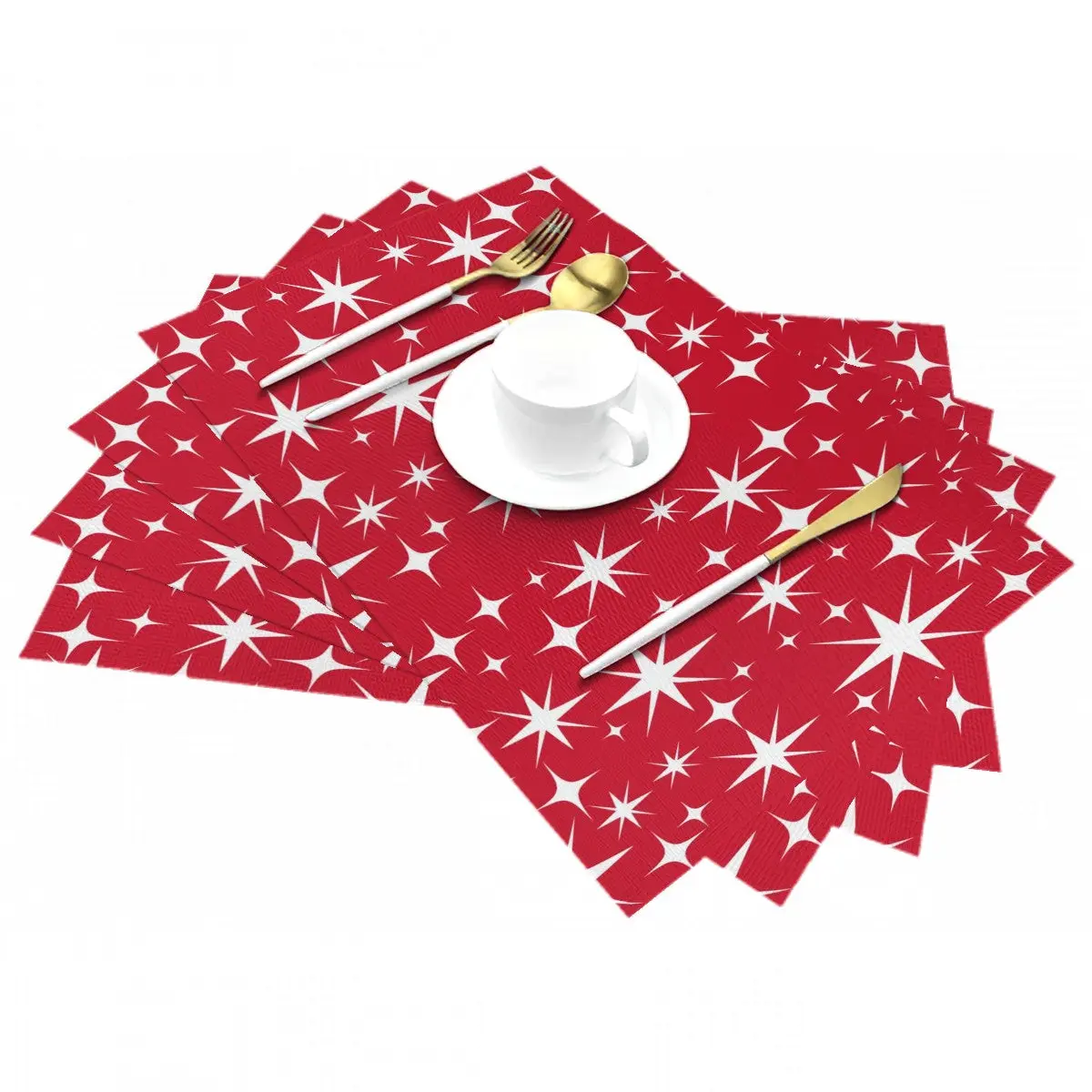 Retro Red Atomic White Starbursts Kitschy MCM Woven Placemat