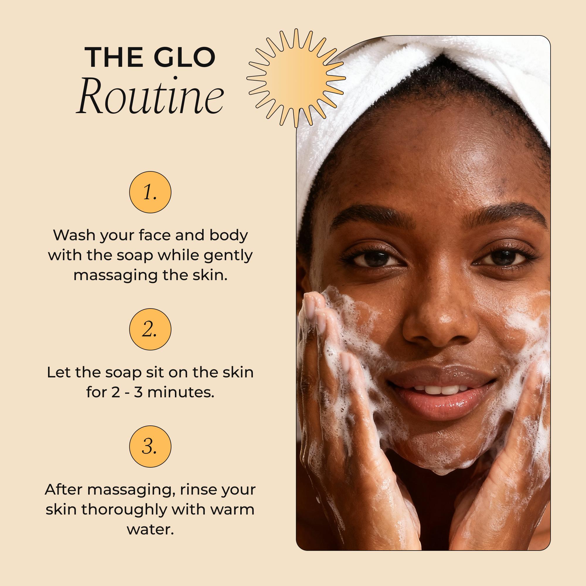 Glo Melanin Turmeric Brightening Soap, Body & Facial Cleansing for Dark Spots & Hyperpigmentation, with Vitamin C, Alpha Arbutin, Oat, 130ml