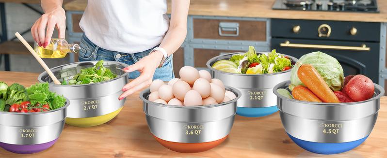 7 Piece Stainless Steel Mixing Bowls Set with Colorful Airtight Lids for Kitchen Tableware  Nesting Salad Bowls Set