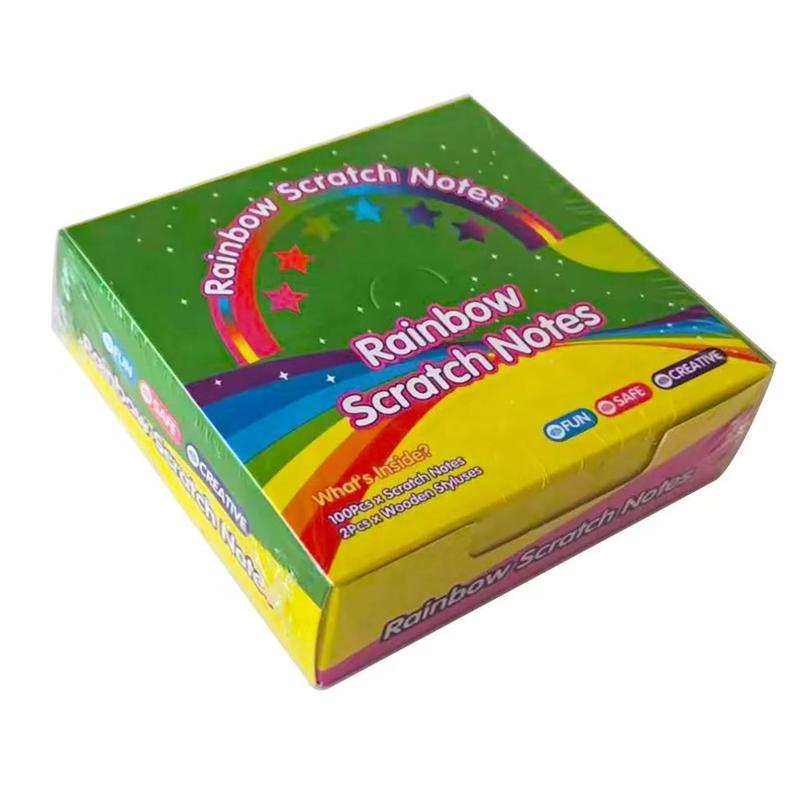 Rainbow Paper 8.5cm x 8.5cm Colorful Reflective Mini Notes Artistic Drawing Set with Black Coating Reveals Colorful Pattern for Kids