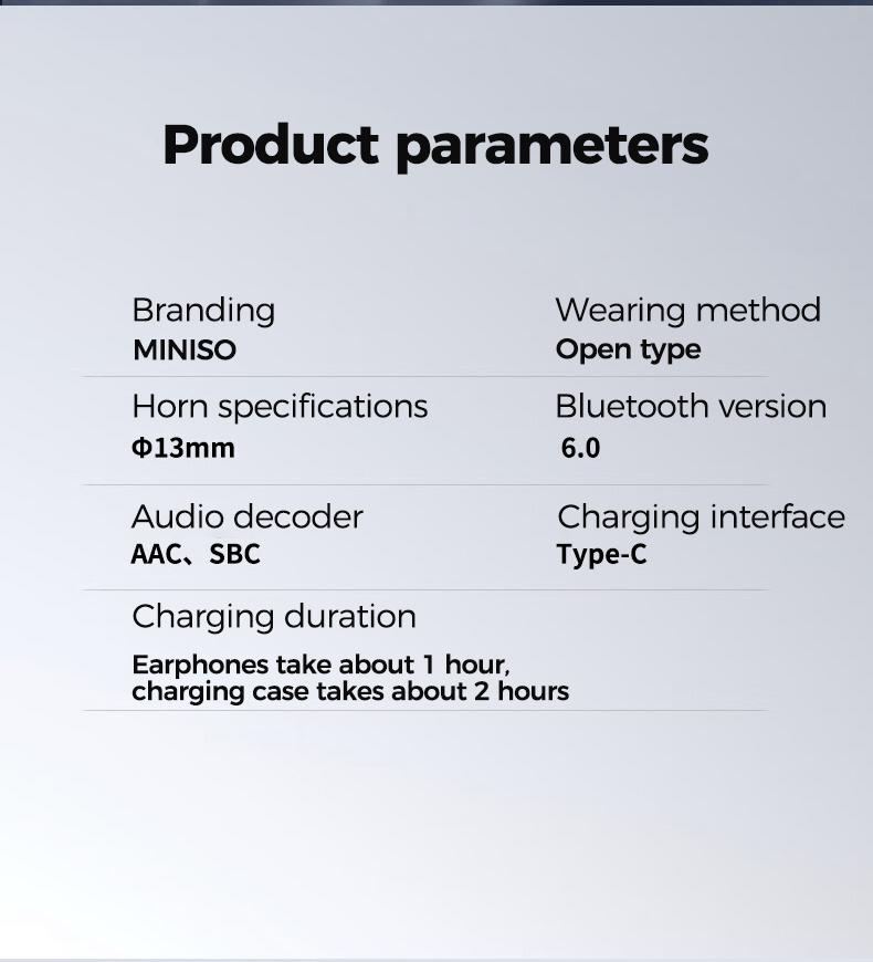MINISO MS210 Wireless Earbuds Bluetooth Headphones with Zero Gravity Titan-Ohrhaken-Design, Sound, 145H Playtime Wireless Earphones Headset Bluetooth 6.0, IPX5 Waterproof & Welding Resistant, Ideal for Travel & Electronic Gifts for Men Stereo Audio