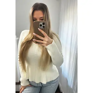 Peplum Ribbed Knit Sweater Top - Cream