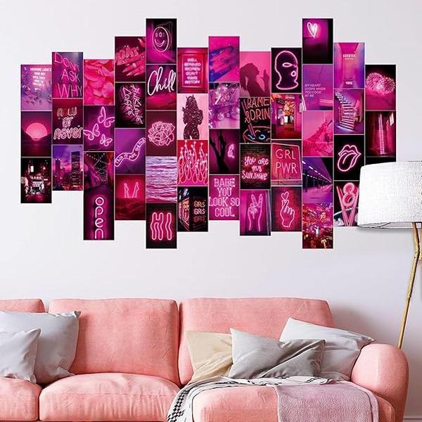 50-Piece Wall Collage Kit:Aesthetic Pink Neon Posters for Room, VSCO Style Photo Wall Art & Artistic Prints. VSCO Girl Bedroom Decor Gift Set Landscape