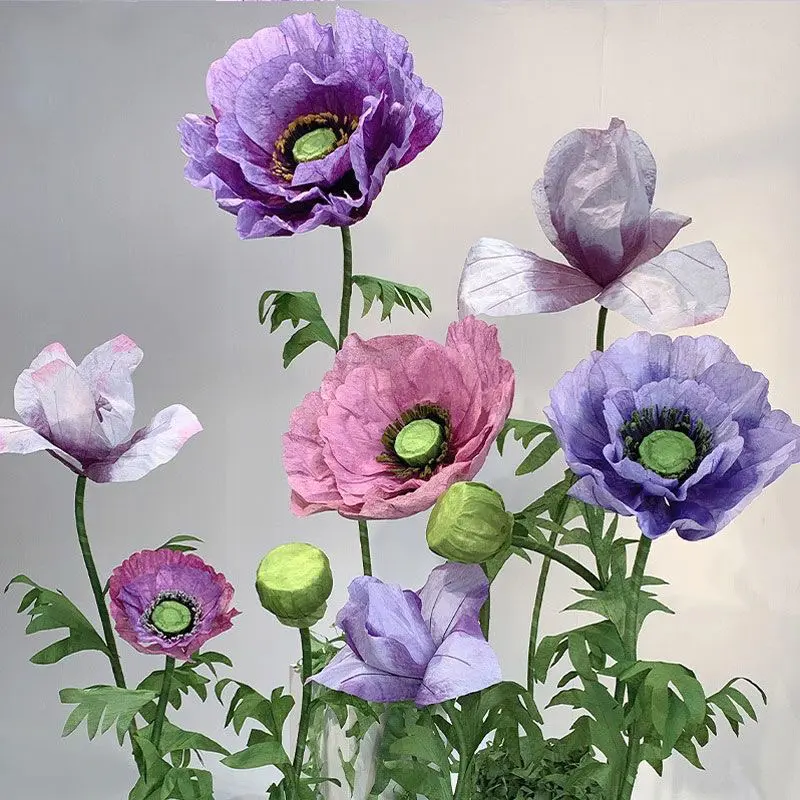 Standing Corn Poppy, Giant 5.58ft Life-Size Faux Blooms with Flexible Stem Metal Base Oversized Wedding Arch Decor, Party Backdrop,Garden Window Display(Colorful)