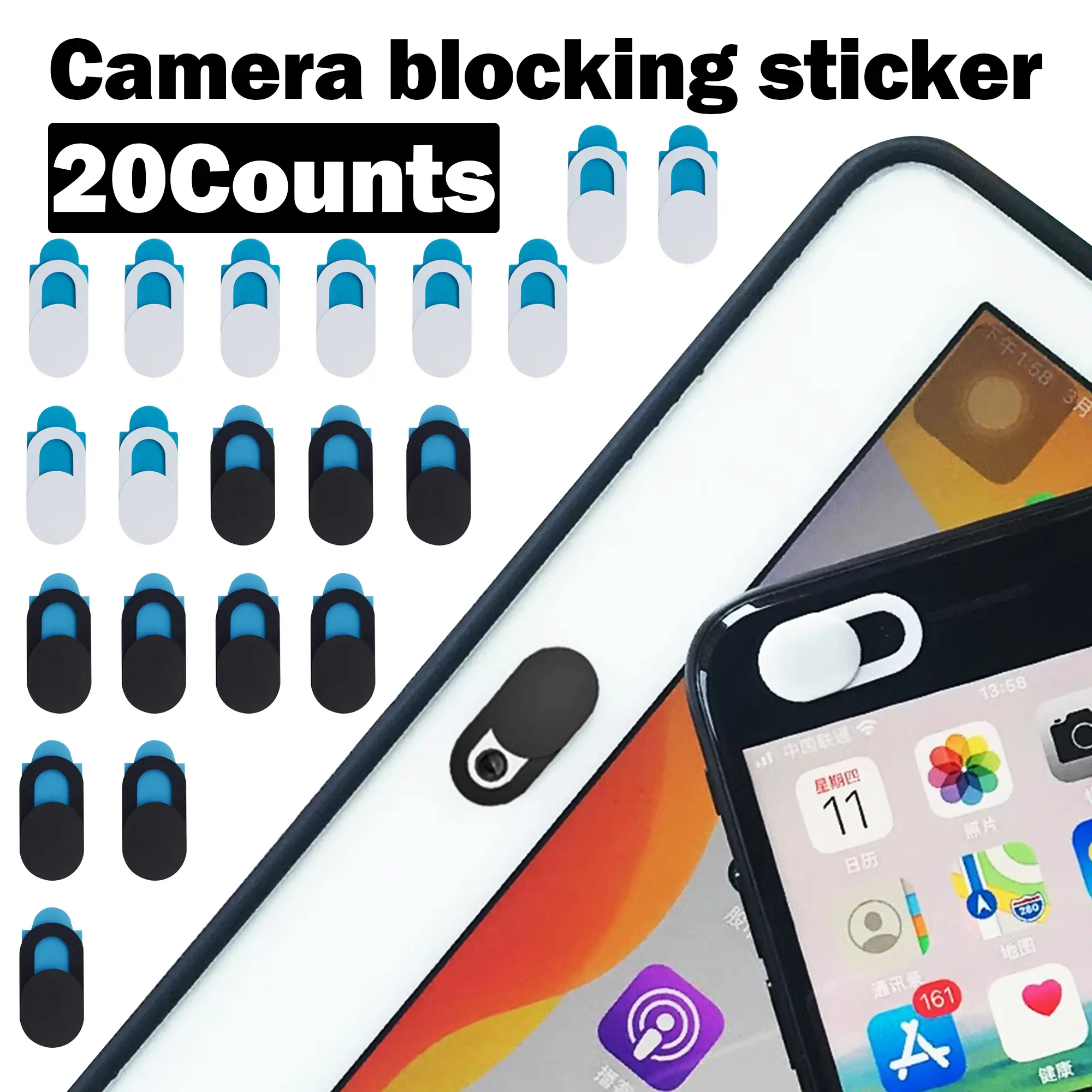 20-Count Ultra-Thin ABS Webcam Cover Slides, Tech Gadgets for Tablet, iPad, Computer & iPhone Camera Privacy Protection