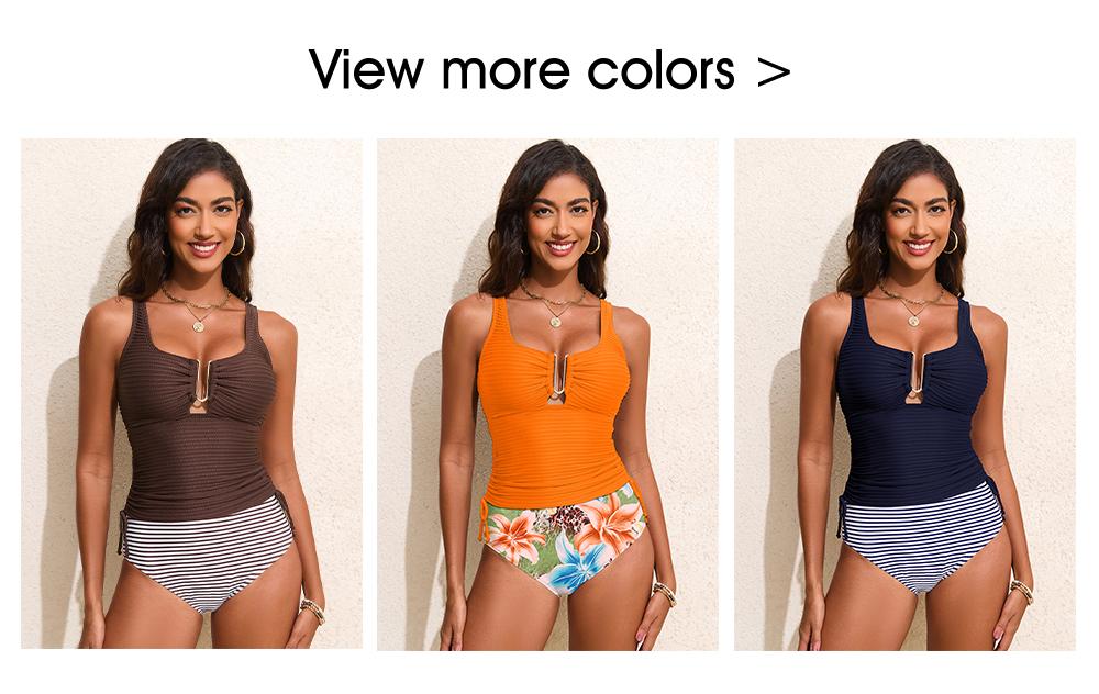 Aleumdr Women's Textured Tankini Swimsuits Tummy Control Ruched U-Wire Cutout Two Piece Bathing Suits with Bottom